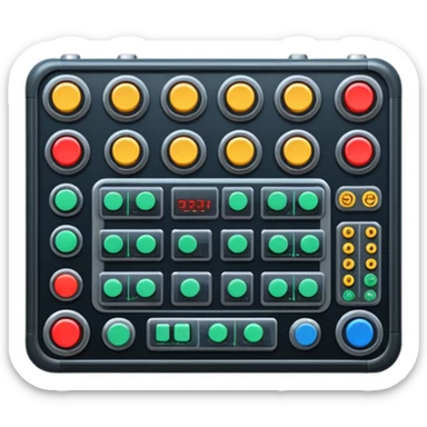 A huge sci-fi control board with buttons, sliders, meters, knobs. sticker