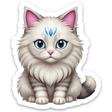 Neva masquerade cat, very fluffy, gray and white, blue eyes and pink nose sticker