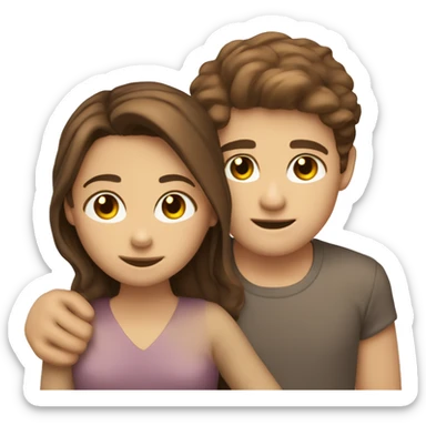 brown haired hazel eyed girl hugging brown hair hazel eyed boy sticker