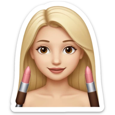una chica con pose divertida de 18 años con los labios con pintalabios nude y los ojos maquillados, de piel blanca con el pelo liso, largo y rubio, ojos marrones GUAPA sticker