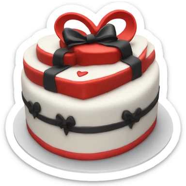 Red heart shaped birthday cake with black and white bows  sticker