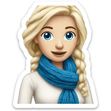 beautiful finnish blonde woman with blue eyes knitting scarf sticker