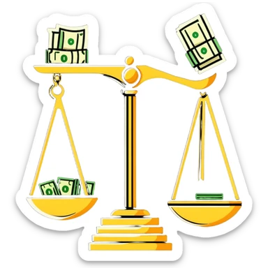 gold scale with cash on one side and beauty products on the other sticker