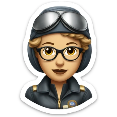 Amelia Earhart from the bust up, using airplane's pilot, wearing a pilot helmet with her aviation glasses on top of it, without patches in her clothes sticker
