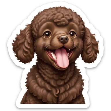 Cinematic Cute Yawning Chocolate Poodle Portrait Emoji, Head tilted slightly with a dramatic, wide-open yawn, displaying a soft, curly chocolate Fur with a refined texture, floppy ears slightly drooping, round brown eyes barely open in drowsy contentment, Simplified yet irresistibly adorable features, highly detailed, glowing with a soft, cozy glow, high shine, relaxed yet expressive, stylized with a touch of whimsy, bright and endearing, soft glowing outline, capturing the essence of a sleepy yet affectionate companion, so drowsy it feels like it could stretch right out of the screen and curl up for a nap! sticker