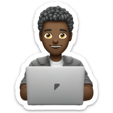 a bright guy is sitting at a laptop and working, a gray cat is sitting on his lap sticker