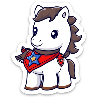 A cartoon stuffed pony with a sheriff star on its saddle blanket sticker