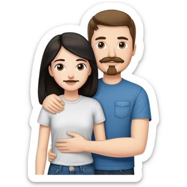 tall white guy with brown hair goatee mustache wearing t-shirt and jeans hugging a shorter white girl with long black hair sticker