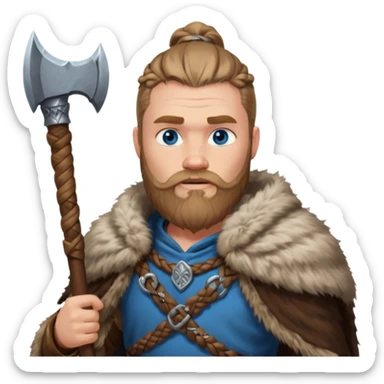 A tall Viking with braided beard, fur cloak, and heavy axe resting on his shoulder.
 sticker