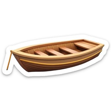 A 3D cartoon small boat floating on estuary water, with nearby reeds and horizon in view, bright lighting, photo frame with border, Memoji-style. sticker