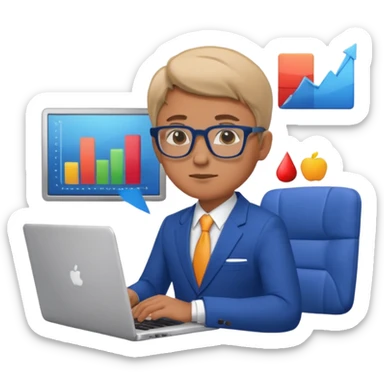 bussiness man technologist working on a laptop watching graphics sticker