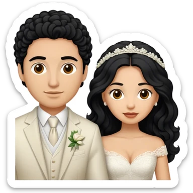hispanic women with long black hair and light skinned man with short light brown curly hair getting married  sticker