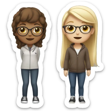 A girl with short hair and glasses, a girl with medium brown hair with glasses and a girl with long almost blonde hair on a roof sticker