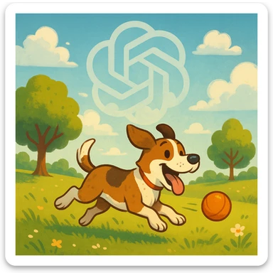 gpt image logo on the background of a dog chasing ball sticker