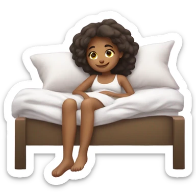 Cute white brunette girl relaxing in bed. Girly style. sticker