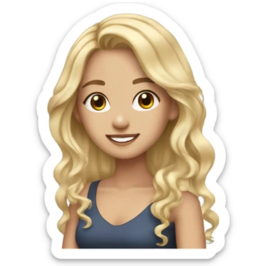 Beautiful girl,Blonde hair,wavy hair，long hair,brown eyes,Chinese, typing on laptop  sticker