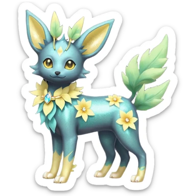 Multicolored sparkly pastel dark iridescent light pale gloomy spooky realistic pretty cool elegant realistic floral exotic Trico-Bolthund-Electrike-Luxray-Umbreon-Leafeon-hybrid, full body sticker