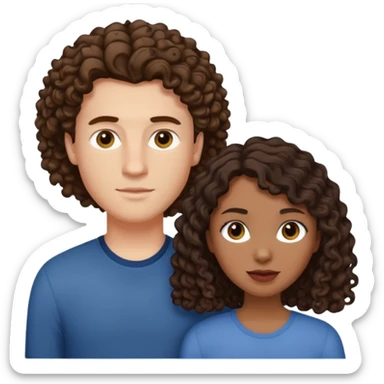 Interracial couple, white male with short, straight, medium brown hair, shorter mixed toned woman with long curly dark brown hair  sticker