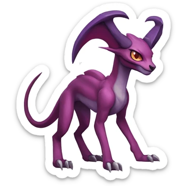 Mauve-maroon-red-violet-colored edgy anthro-genesect-raptor-scalie-sona-Fakémon-hybrid with a mane on head and back and horns full body sticker