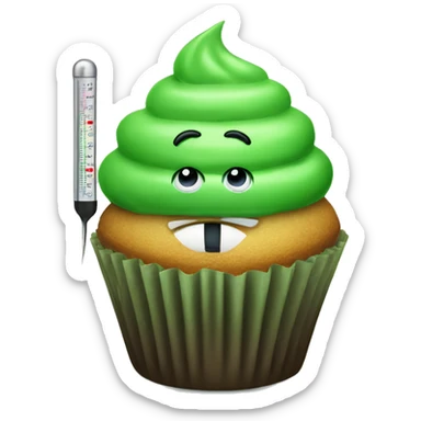 Sad green cupcake with a thermometer in its mouth  sticker