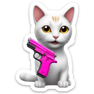 Cat with a pink pistol sticker
