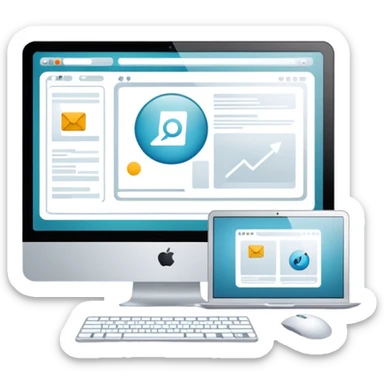 Modern icon for Web Design: computer screen with a website layout, design tools like a mouse and a stilus, web elements such as icons and wireframes. Transparent background. sticker