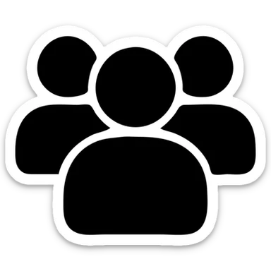 simple silhouette representing followers: group of stylized people with one person in the foreground, solid shape without borders, orange color #fe6601, transparent background sticker