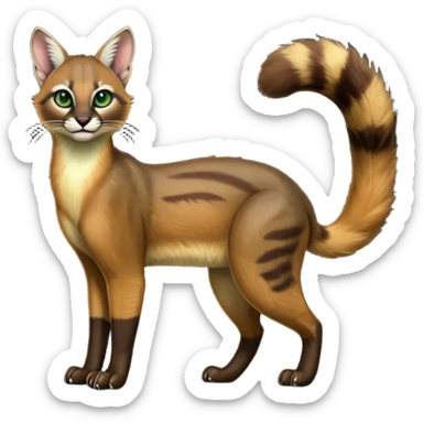 Colorful dark tropical dusky-hunter-green and dark-brownish glorious divine exotic cute cool beautiful shiny beautiful fantasy-caracal-civet-genet-sergal-vernid-Cacomistle-oncilla-animal-Fakémon-hybrid-fursona (full body) sticker