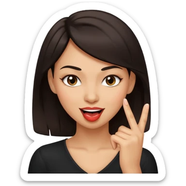 black slighty browin hair light brown skin woman, flirtatious gesture, biting her finger and winking emoji sticker