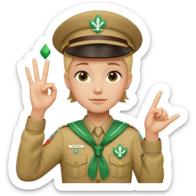 “Emoji-style person in a scout uniform making a balancing gesture with both hands. One hand holds a red cross (not allowed), the other a green checkmark (allowed). Thoughtful expression, simple clean emoji design, centered, transparent background.” sticker