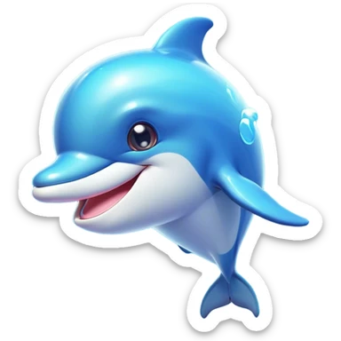 Cinematic Cheeky Dolphin Portrait Emoji, With a playful tilt of its head and a mischievous sparkle in its eyes, showcasing a sleek, shiny body accented by a quirky, animated smile and a cheeky wink, Simplified yet hilariously endearing features, highly detailed, glowing with a vibrant, sassy aquatic glow, high shine, spirited and fun, stylized with an air of quirky marine mischief, soft glowing outline, capturing the essence of a super cute dolphin that looks ready to splash its way into viral fame with playful charm! sticker