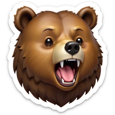 Cinematic Cute Yawning Grizzly Bear Portrait Emoji, Head tilted slightly with a dramatic, wide-open yawn, showcasing a thick, rugged deep brown fur with drooping ears, round eyes barely open in drowsy contentment, Simplified yet irresistibly adorable features, highly detailed, glowing with a soft, cozy glow, high shine, relaxed yet expressive, stylized with a touch of wild whimsy, bright and endearing, soft glowing outline, capturing the essence of a sleepy yet affectionate grizzly, so drowsy it feels like it could stretch out of the screen and curl up for a nap! sticker
