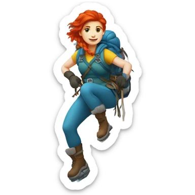 red hair female winter mountaineer climbing with Easter eggsbasket and Greek flag sticker