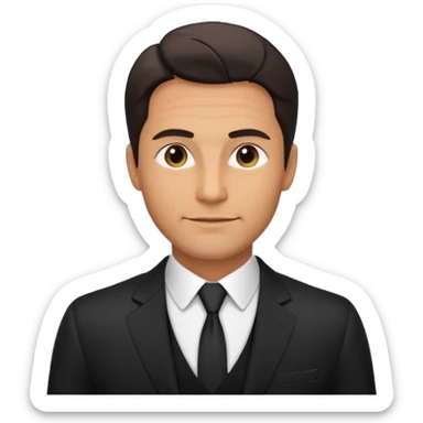 A very handsome successful man in his 40s. Day hair. Wearing black  Looks like a lawyer. sticker