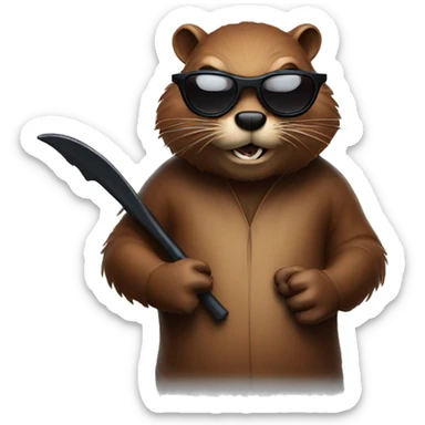 An evil beaver with a bat in his hands and black glasses sticker
