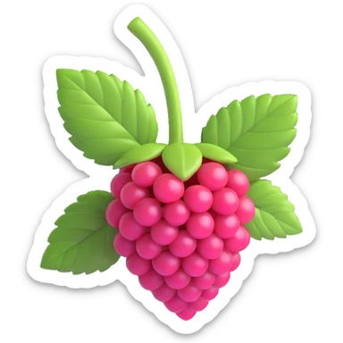 3D iOS style raspberry with green leaves, cute and playful design, slightly different angle sticker