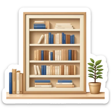 ikea bookshelf filled with beige books, cozy vibe sticker