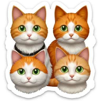 3 tiny different coloured short haired cats including a dark grey and white cat with green eyes,and  a ginger and white with orange eyes and a brown tabby and white with hazel eyes sticker
