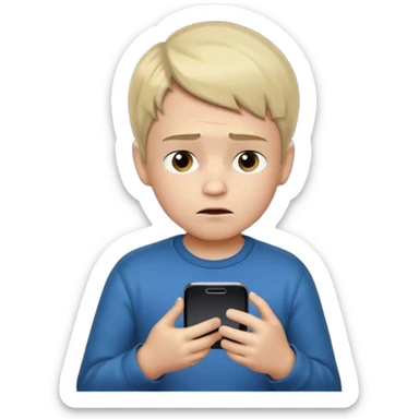 un niño de entre 3 - 10 años jugando con su celular, cansado en una habitacion apagada, el niño tiene piel blanca

 sticker