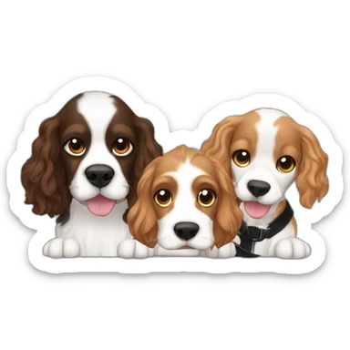 the three musketeersn with one cocker spaniel dog and 2 black cats sticker