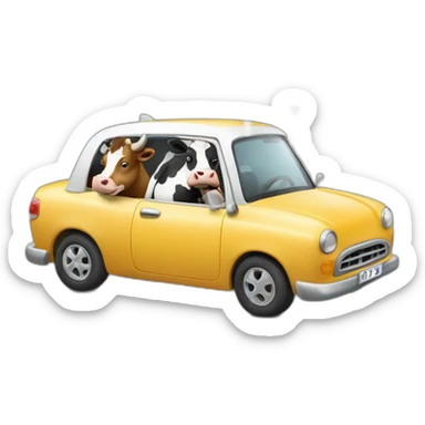 Two cows driving in a car and smoking cigarette sticker