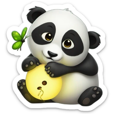panda kissing a firefly sticker
