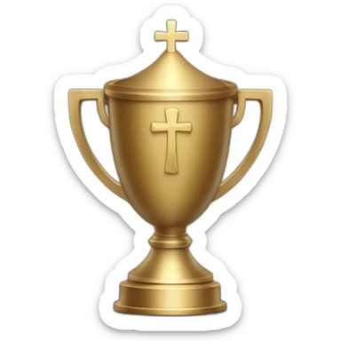 royal empty Christian trophy for the winner with a cross on royal background sticker