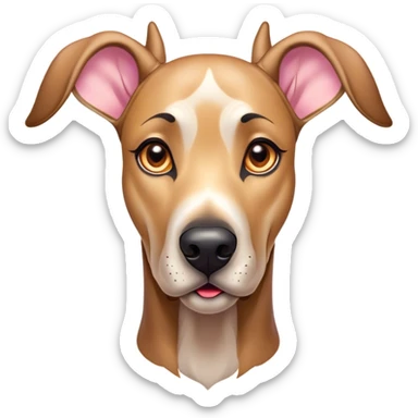 Cinematic Cute Fawn Great Dane Portrait Emoji, Head tilted playfully and inquisitively, showcasing a glossy fawn coat with a subtle luster, round, sparkling amber eyes filled with curiosity, Simplified yet irresistibly adorable features, highly detailed, glowing with a warm, friendly glow, high shine, affectionate and gentle, stylized with a touch of whimsy, bright and endearing, soft glowing outline, capturing the essence of a mischievous yet loving pup, so playful it feels like it could lumber out of the screen and into your arms! sticker