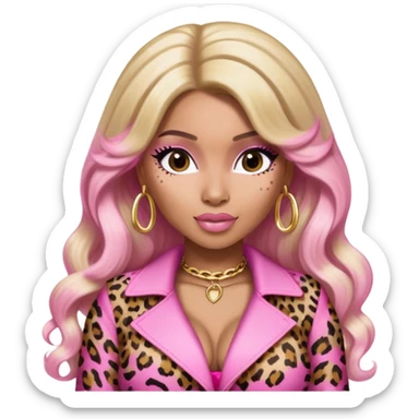 Nicki Minaj wearing a pink leopard print outfit with hair that is half blonde and half pink sticker
