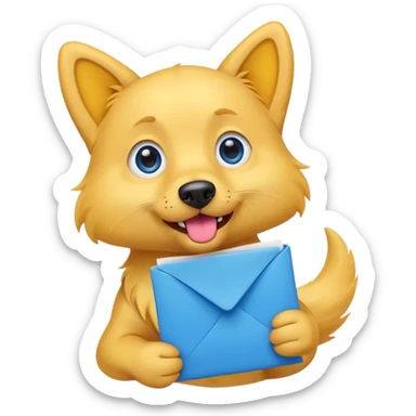emoji dog holding a paper resume in its mouth, wagging tail, bright colors sticker