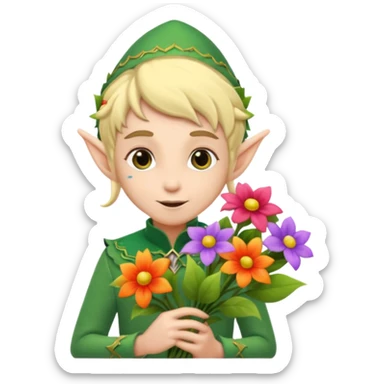 elf with flower bouquet sticker