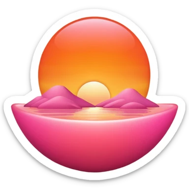 Simple sunset emoji 🍽️, clean 3D style, smooth rounded shapes, warm orange-pink sky, glossy shiny surface, soft studio lighting, cute emoji look, minimal city silhouette, no text, no shadow, transparent background, high-quality 3D render. sticker
