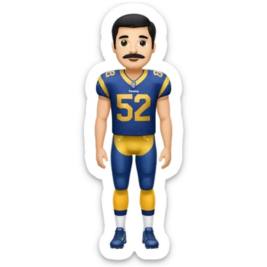 Chill guy in LA Rams jersey  with nu.ber 52. Black hair black mustache. Full body sticker