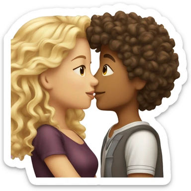Curly head Hispanic boy kissing wavy hair blonde girl  sticker